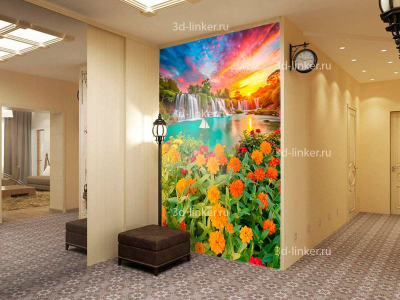 Фотообои на стену КРАСНЫЙ ЗАКАТ ЯХТА в интерьере