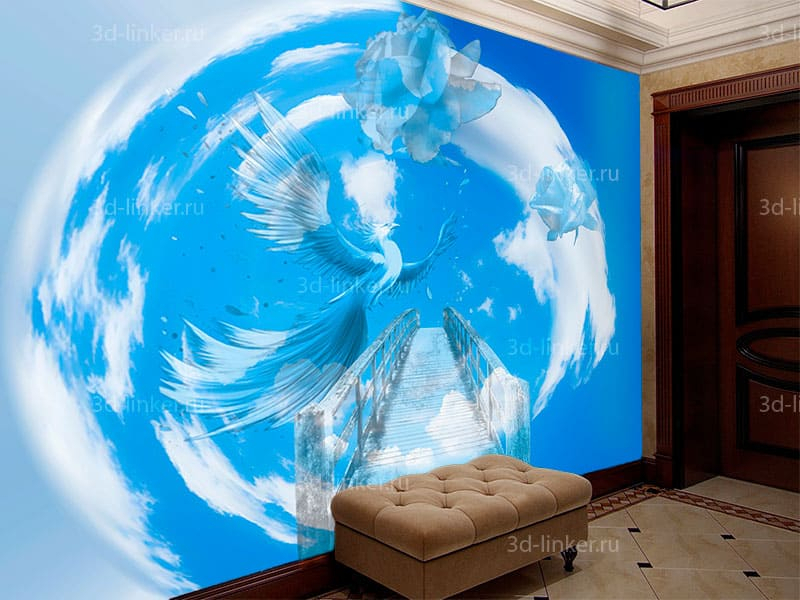 Фотообои РОЗЫ БЕЛЫЕ ГОЛУБОЕ НЕБО в интерьере