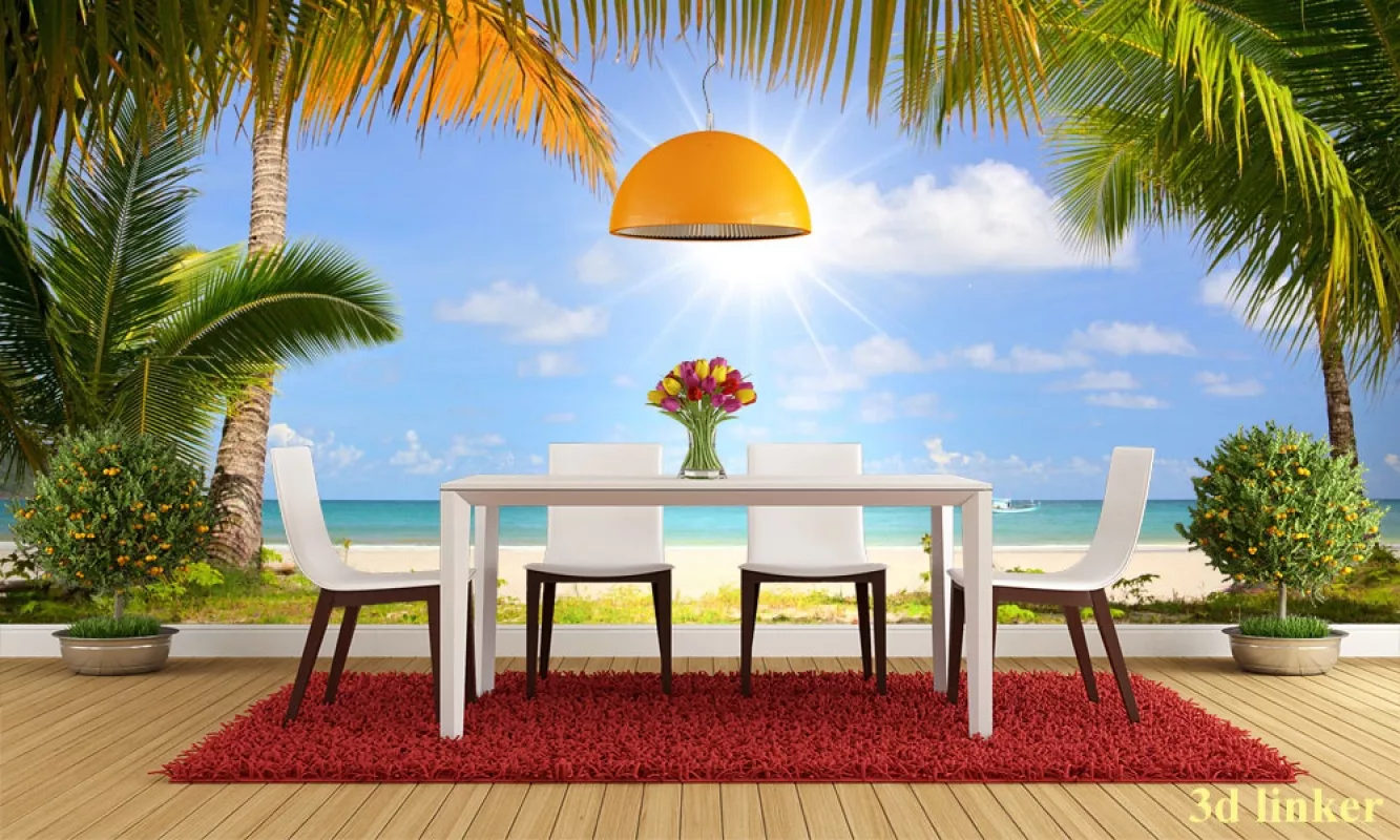Фотообои ПЛЯЖ ПАЛЬМЫ СОЛНЦЕ купить - 3d-linker.ru