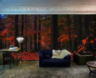 Фотообои купить ОСЕННИЙ ЛЕС КРАСНАЯ ЛИСТВА