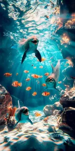 ЛАЗУРНОЕ МОРСКОЕ ДНО РЫБКИ ДЕЛЬФИНЫ ЛУЧИ СОЛНЦА