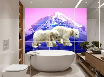 Плитка с фотопечатью в ванную БЕЛЫЕ МЕДВЕДИ ДЕТЕНЫШИ