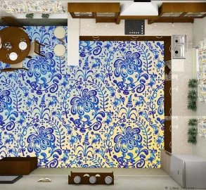 Напольное покрытие с рисунком СИНИЙ УЗОР НА ЖЕЛТОМ